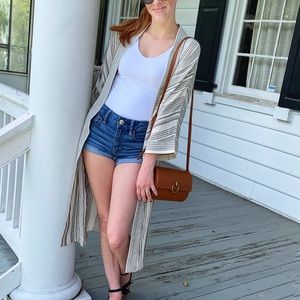 Blue and White Striped Linen Cardigan